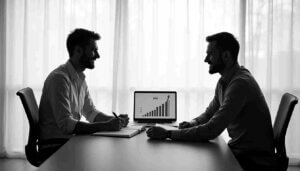 Zwei Personen in einer Besprechung zur NRW Landesbürgschaft.