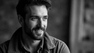 Schwarz-weiß Porträt eines Mannes, der eine NRW Ausfallbürgschaft in Anspruch nimmt.