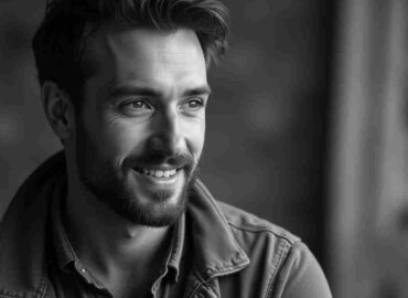 Schwarz-weiß Porträt eines Mannes, der eine NRW Ausfallbürgschaft in Anspruch nimmt.