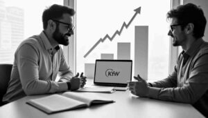 Zwei Männer diskutieren über den Gründerkredit KfW Startgeld.