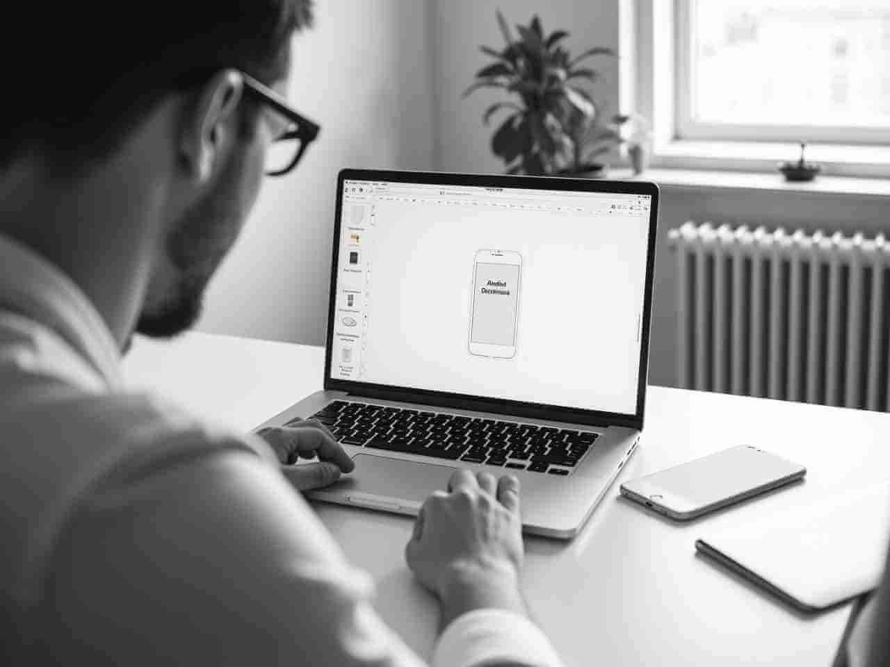 Mann arbeitet an Laptop an der Entwicklung einer App