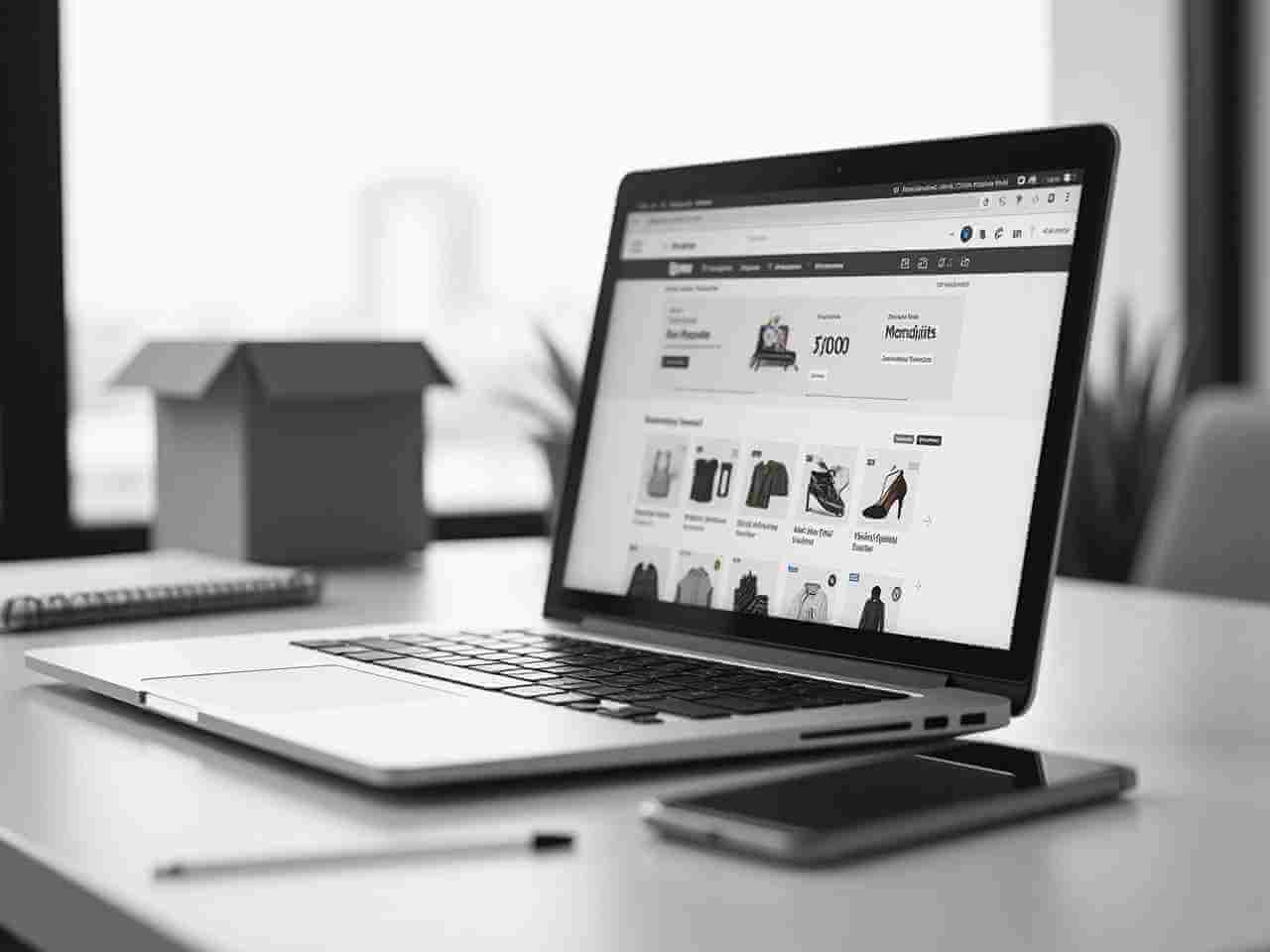 Laptop zeigt Online-Shop für Kleidung